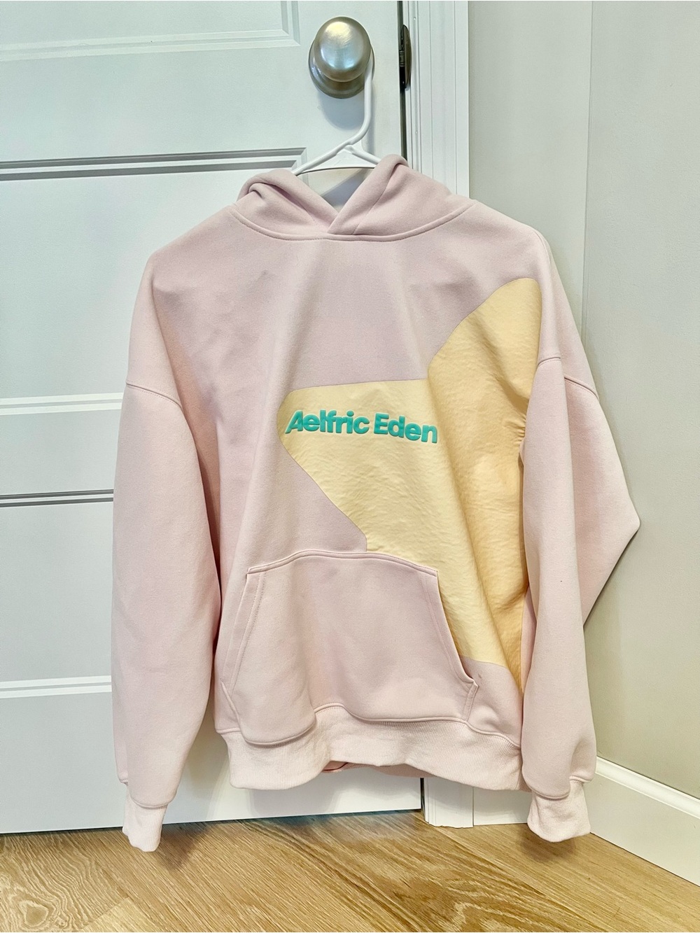 Aelfric Eden Pink Hoodie with Cream Star and Teal Logo
